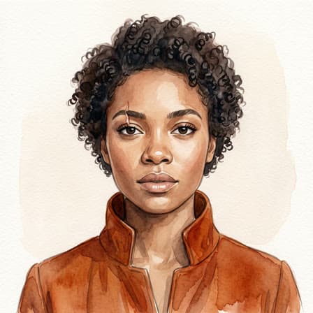 A watercolor-style character portrait used as a reference across the seven-field descriptor block
