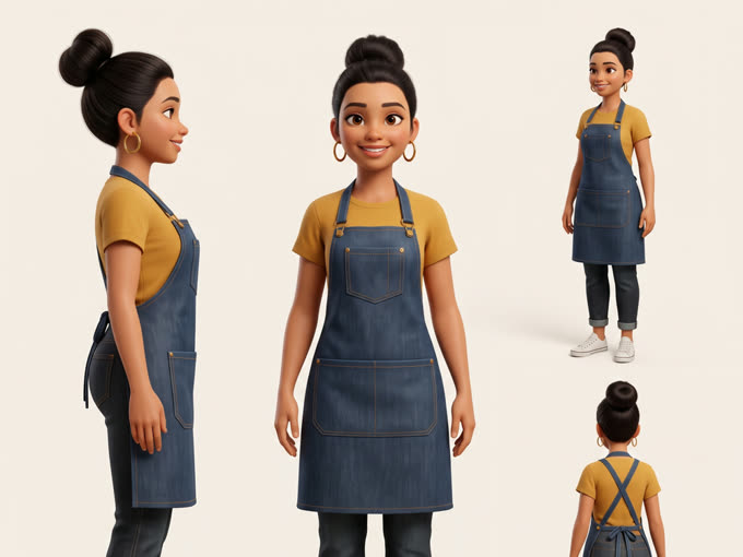 The character reference sheet this person was described with, front and side views